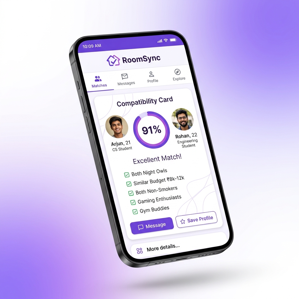RoomSync — Two male students matched with 91% compatibility
