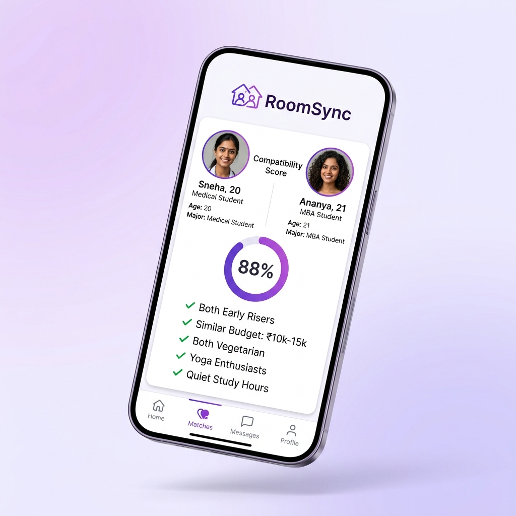RoomSync — Two female students matched with 88% compatibility
